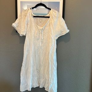 Hinge Flounce Sleeve Lurex Stripe Dress